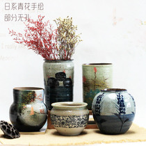 Mu year] fleshy old pile rough pottery ceramic flowerpot Jingdezhen hand-painted flowerpot desktop decorative vase flower insert hydroponics
