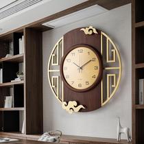 New Chinese style solid wood decorative wall clock creative atmosphere Pure copper hanging watch Living room wall clock Household Chinese style watch