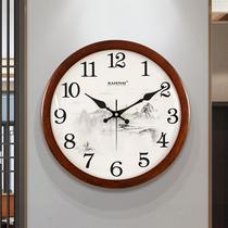 New Chinese solid wood hanging bell living room home light lavish wood clock fashion atmosphere muted round hanging table China wind clock