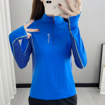 Spring and summer quick-drying T-shirt womens long-sleeved stand-up collar sunscreen outdoor running sportswear Playing fitness clothes Hiking quick-drying clothes