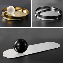 Light luxury tray ornaments home accessories Nordic stainless steel round living room creative silver metal aromatherapy mirror plate