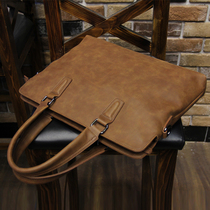 Mens bag Korean fashion crazy horse leather mens Hand bag business shoulder bag mens briefcase crossbody computer bag casual