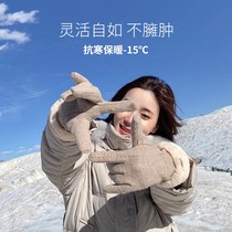 2021 new cashmere gloves winter women cute riding warm plus velvet thickened cold cotton gloves cycling windproof