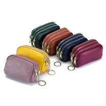 Headlayer Bull Leather Mini zero wallet Three layers Korean version ladies Multifunction Genuine Leather Coin Bag Zero Wallet Key Buckle