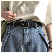 Concave shape pu square buckle belt for men and women wide belt chic students Korean fashion ins belt Joker Black