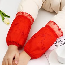 Office double-layer adult mesh sleeve embroidery short lace sleeve head anti-fouling Lady winter sleeve anti-dirt