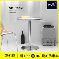 Nordic luxury dining table household small apartment modern simple round table negotiation table and chair combination outdoor stainless steel table