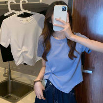Design sense kinked short sleeve T-shirt female 2021 summer New irregular slim temperament slim short coat tide
