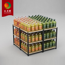 Promotion table Stacking head frame Steel and wood beverage floor stacking rack Shelf display rack Special price table