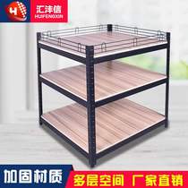 Steel and wood grain promotional float shelf with wheels Special offer dump truck Shopping mall Supermarket convenience store milk stacker display table