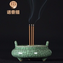 Incense burner home antique creative Longquan celadon three-legged plate stove piano stove tea stove for Buddha incense seat aroma diffuser