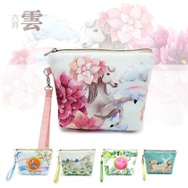 Japan-ROK Zero Wallet Canvas Makeup Bag Hand Grab Bag Zipper Large Screen Phone Bag Art Cartoon Printed Coin Bag