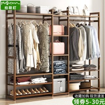 Simple coat rack Solid wood bedroom hanger Wardrobe floor-to-ceiling clothes bag multi-functional household storage Simple and modern
