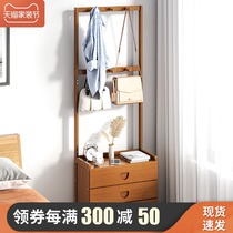 Solid wood coat rack hanging bag shelf floor bedroom home living room simple Net red shelf into the door hanging clothes