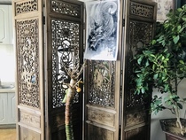 Chinese screen partition living room solid wood old mobile folding screen Carved folding screen Hotel office entrance