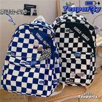 Klein Blue School Girl South Korea Ins High School College Student Chessboard Plaid Backpack Large Capacity Computer Double Shoulder Bag