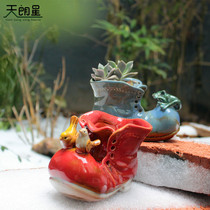 Star American ceramic flowerpot small boots botanical plant pot cartoon big-headed shoes hydroponic flower Creative Pen Holder