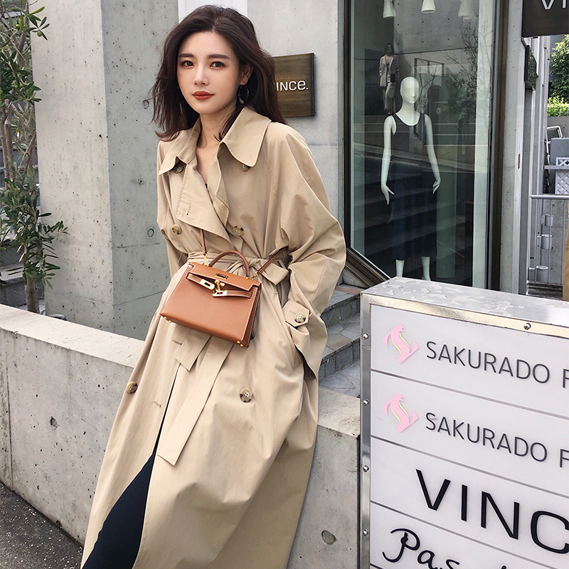 MALI/2018秋裝新款卡其色薄款chic中長款長袖小個子風衣外套女
