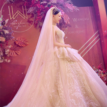 Champagne long starry headdress bride wedding main wedding headdress super fairy series shiny large tail white