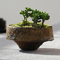 Ancient skeet flower ware bowl lotus basin pure hand-made vegetarian baked rough pottery succulent plant flower pot Japanese retro tea table ornaments