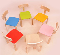 Solid wood kindergarten backrest chair Early education training art class table and chair Baby children square chair stool color square stool