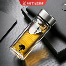 Xinuo double-layer glass with lid filter office tea cup Mens business heat-resistant glass water cup