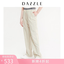 DAZZLE地素 春装新款便装款橡筋腰条纹西裤长裤女2G1Q4072J
