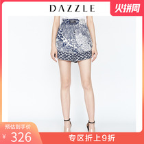 Dazzle Disu summer wear new blue and white pattern Chiffon texture Elastic Waist Shorts 2f2q1026t