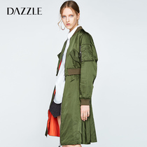 Dazzle ground plain spring new fake two piece baseball collar zipper dress windbreaker coat 2a3o6171q
