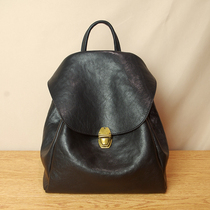 Original retro genuine leather female double shoulder Baotou layer of cow leather 2022 minimalist small crowdsourced high-grade soft leather double shoulder backpack