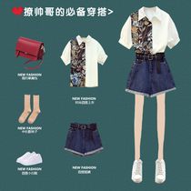 Chubby sister Yangqi 2020 summer new large women's dress Yangqi age reducing thin and covered meat Shirt Shorts two piece suit