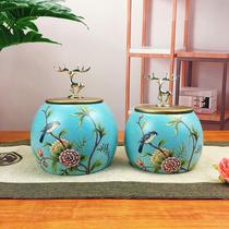 European style ceramic red dowry TV cabinet decoration American retro home living room decoration candy jar storage jar