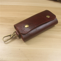 Y402 pure handmade production of minimalist retro hook head layer of cow leather rivet copper buckle genuine leather buckle key bag