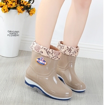 Warm adult rain shoes womens fashion non-slip water shoes overshoes short rubber shoes waterproof middle tube rain boots womens water boots