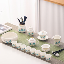 Sheep jade porcelain tea set home living room tea artifact office guests high-end kung fu tea cup gift box