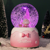 New pink Santa Claus lights floating snowflakes crystal ball music box to send girlfriends Christmas gifts