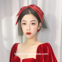 Burgundy satin bow headgear bridal dress Lolita dress party cosplay accessories