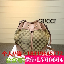 gucci古奇女包 古驰水桶包单肩斜挎包帆布牛皮酷奇名牌手袋381597