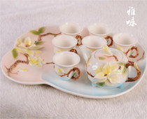 Enamel porcelain tea set Magnolia wedding tea set Noble gifts Festive ornaments Kung Fu household European