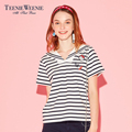 TeenieWeenie Bear Summer Women's Navy Embroidered Striped T-Shirt Female TTRA72693Q