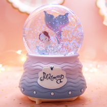 Dream Mermaid Princess Crystal Ball Music Box Girl Night Light Rotating Music Box for Childrens Birthday Gift
