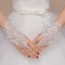 New strappy gloves short fingerless hook dew finger lace sequin flower white red bride wedding yarn toast