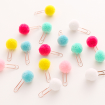 Candy color ins girl heart soft girl hair ball paper clip hand book decoration cute small pin clip bookmark