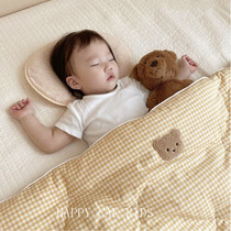 South Korea Ins Grid Bear Baby Boy Soy Fiber Quilt Baby Full Cotton Quilted By Newborn Soft Quilt