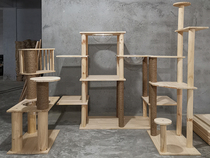 Solid wood cat climbing frame jumping platform sisal cat snatch pillar board small cat nest tree wooden toy shelf supplies