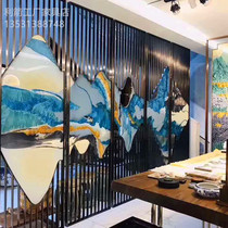 Stainless steel screen partition titanium hollow carved hotel flower grid modern metal Chinese living room porch folding