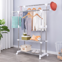 Stainless steel telescopic floor-to-ceiling drying rack folding indoor double-pole hanging clothes rack Balcony drying quilt bedroom