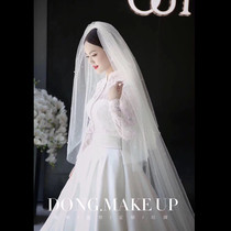 The new beautiful pearl double layer can cover the face long mopping veil bride wedding ceremony accessories veil