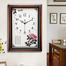 Lulu living room clock New Chinese style large square solid wood retro wall clock silent quartz clock Chinese style Wood