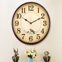 Chinese style large round music clock clock living room silent clock retro simple atmospheric quartz wall watch